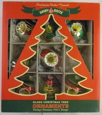 Vtg 2010 Christopher Radko 9 Shiny Brite Christmas Ornaments Indents Bells UFOs