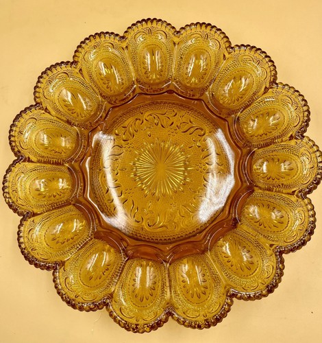 Vintage Brockway Amber Glass American Concord 11" Deviled Egg Plate EUC - Picture 4 of 4