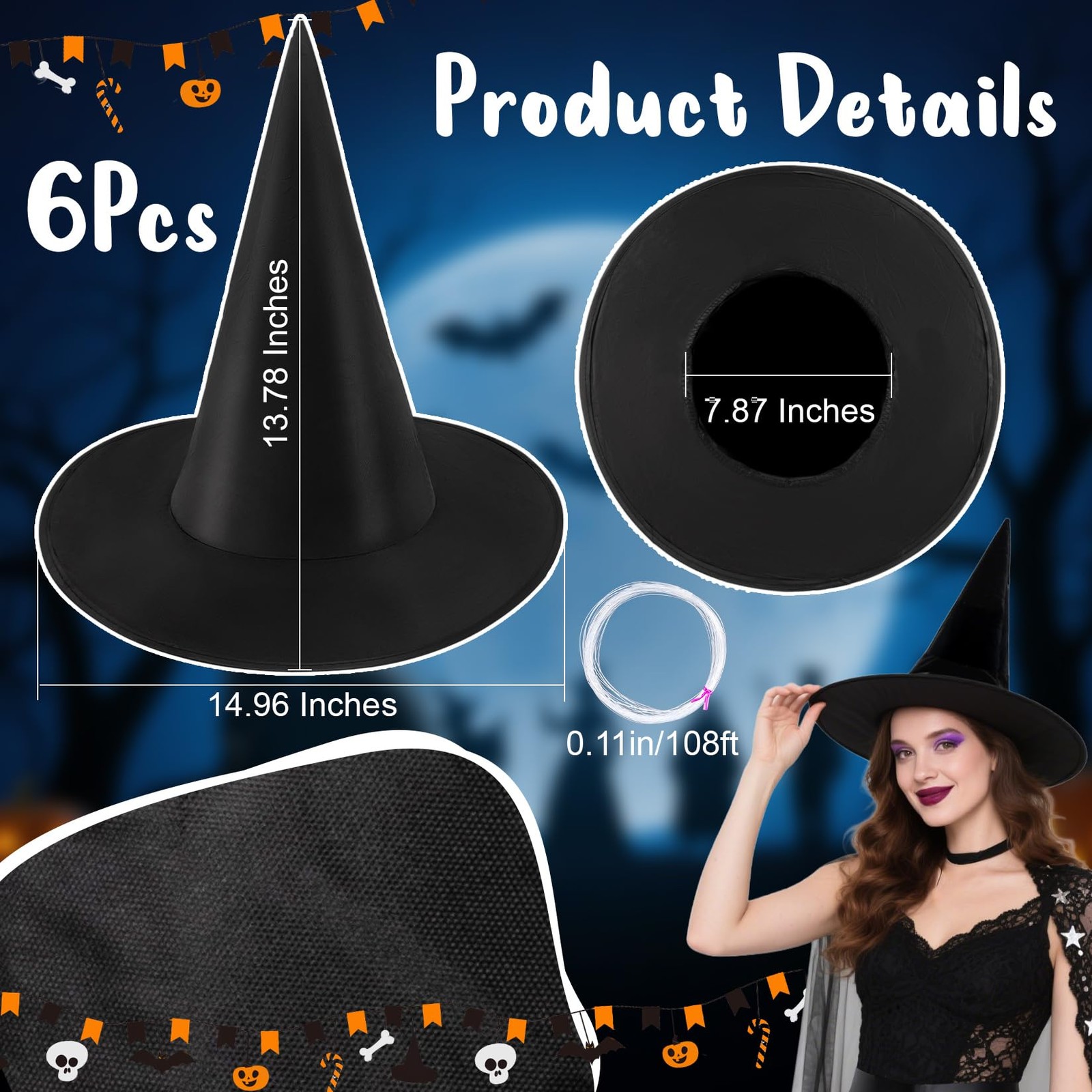 RAINFLOW Halloween Floating Witch Hats - Hanging Witches Hats,Black Witch Hat...
