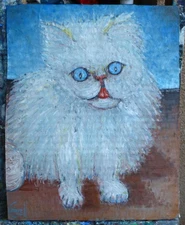 THE ALPHA CAT   Persian pet new original 8x10 card panel oil painting by Crowell