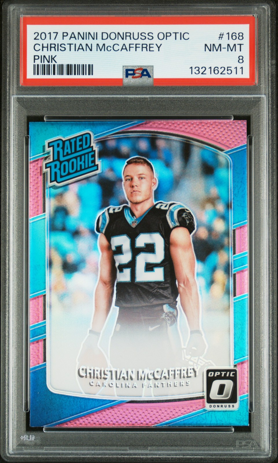 2017 PANINI DONRUSS OPTIC PINK #168 CHRISTIAN MCCAFFREY ROOKIE RC PSA 8