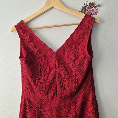 Next Size 10 V Neck Sleeveless Red Laced Dress With Lining & Side Zip - Picture 11 of 13