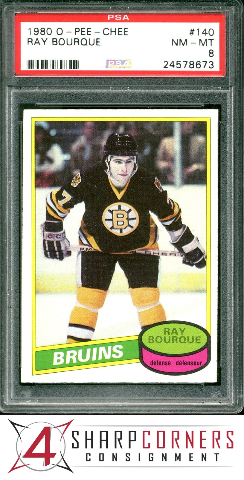 1980 O-PEE-CHEE #140 RAY BOURQUE RC BRUINS HOF PSA 8