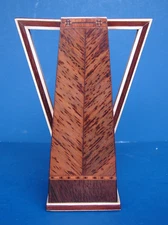 Art Deco Design Small 5" Tall Wooden Vase Pencil Holder With Handles