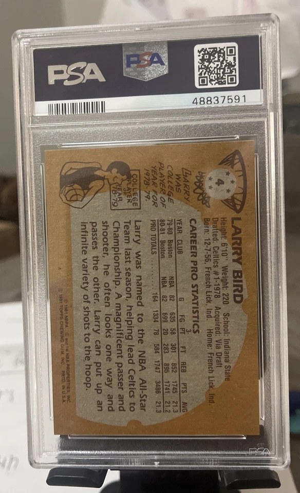 1981 TOPPS BASKETBALL LARRY BIRD #4 PSA 9 MINT - Celtics legend and HOF - Image 2 of 2