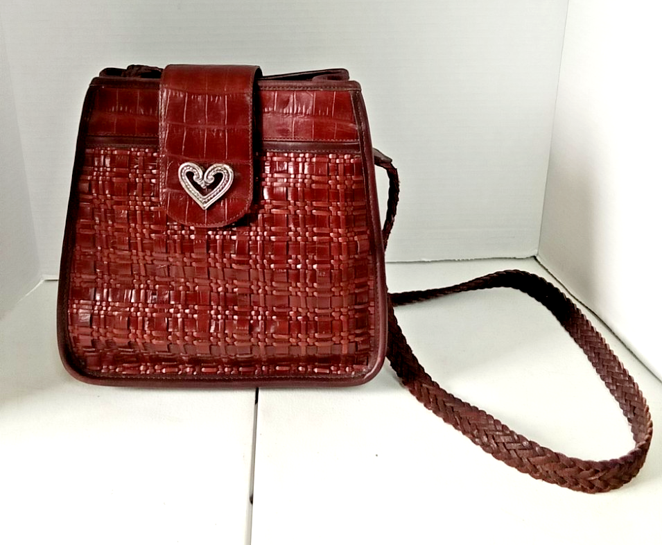 PONY BRIGHTON CUORE argento tessuto vintage pelle marrone med. Borsa a tracolla Hobo Purse