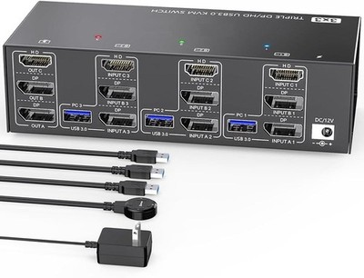 KCEVE KC-KVM303DH KVM-Switcher Kompatibel mit HDMI 3 Eingänge 3 Ausgänge 8K