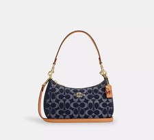 CAF82 Denim/Natural Teri Shoulder Bag Signature Denim with cherry charm Coach