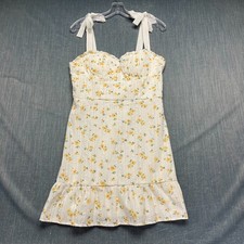 City Studio Women's Dress Size M White Floral Eyelet Tie Shoulder Straps Smocked