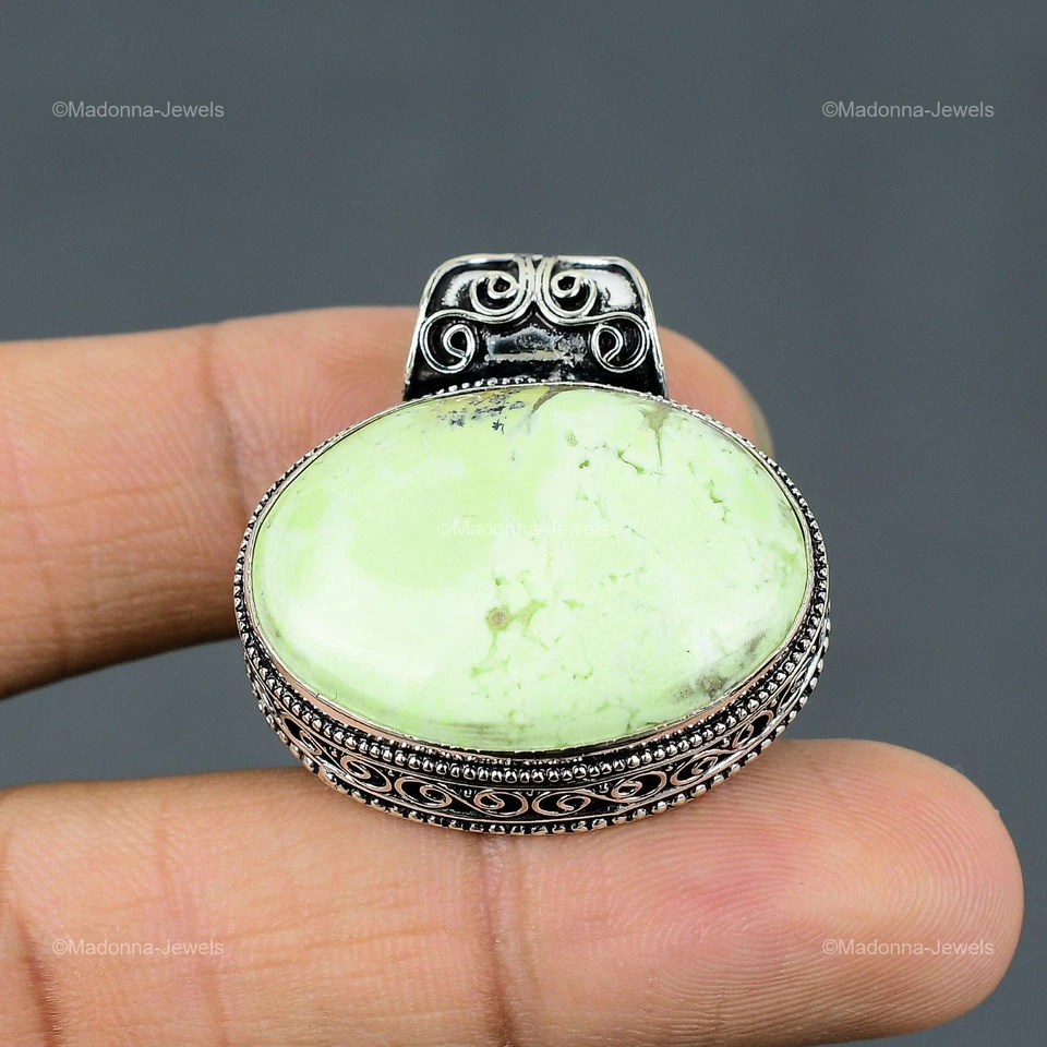 925 Пробы натуральный лимон хризопраз винтажный мать новый кулон ювелирных изделий - Изображение 3 из 4