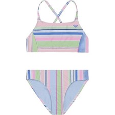 Roxy Girl's 8 Skyway Salty Stripe Two Piece Swimsuit Beach Resort Summer A32-5