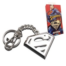 Image of The Noble Collection DC Comics Superman Logo Keychain In Stainless Steel - 5in (