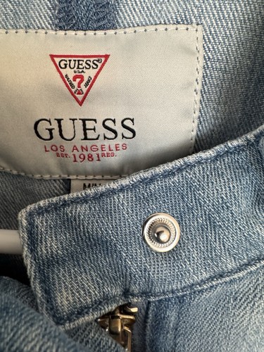 Guess Vintage Light Denim Distressed Jacket Wm Sz M Motorcycle Style Zip Front - Picture 7 of 14