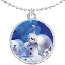 Cute Snowman Christmas Round Pendant Necklace Beautiful Fashion Jewelry