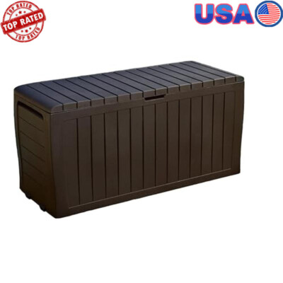71 Gallon Resin Outdoor Deck Box Storage Bench Patio Furniture & Garden Tools US