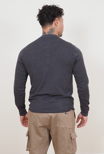 Mens Long Sleeve Cotton T-Shirt Regular Fit Crew Neck or Henley Top Lounge Work - Picture 62 of 72