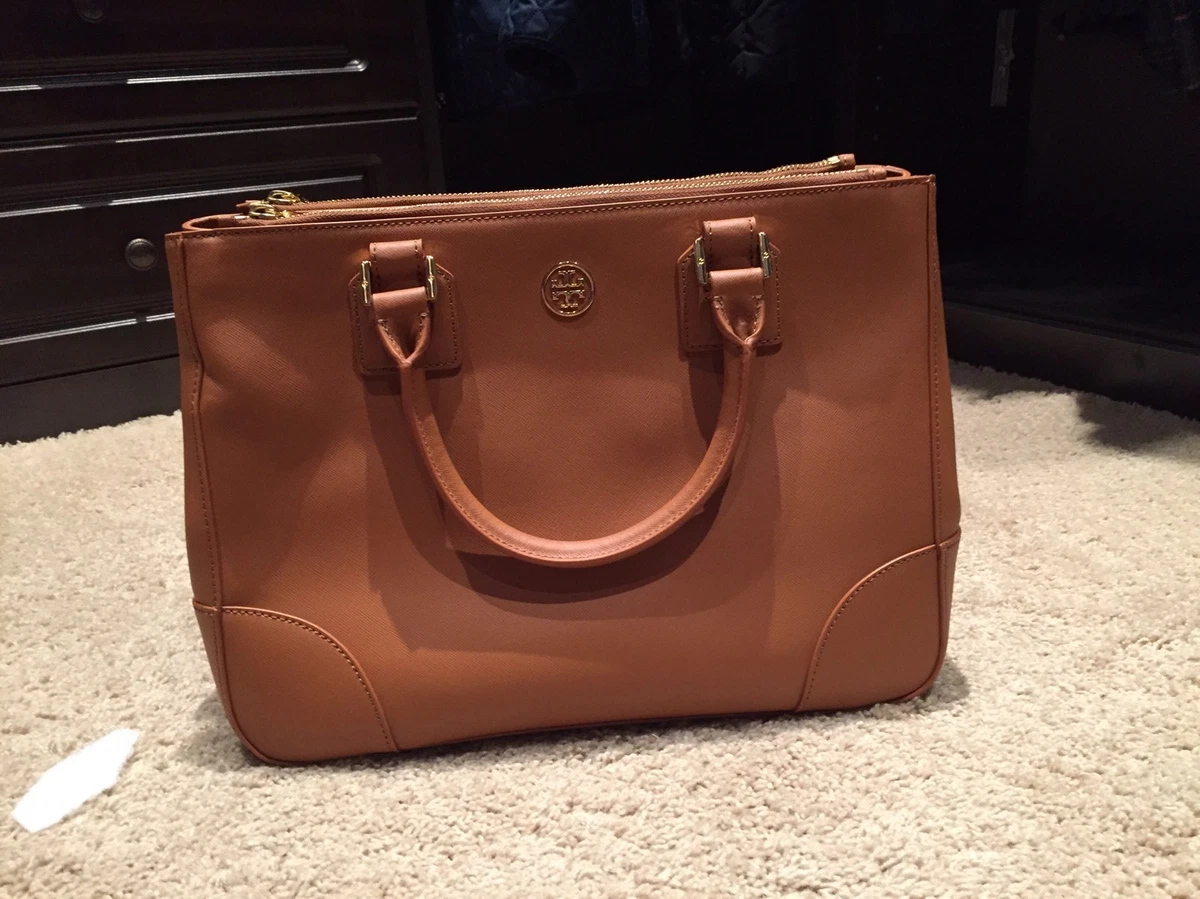 Tory Burch Beige Leather Robinson Double Zip Crossbody Bag Tory