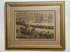 Antique German Etching Engraved Print on paper Framed Matted