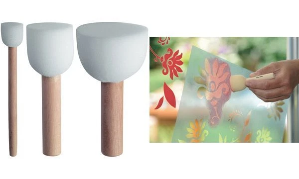 Marabu Schablonierpinsel 3er Set Stupfpinsel aus Schaumstoff mit HOLZGRIFF