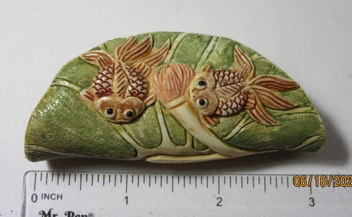 两只锦鲤鱼莲花垫手工雕刻3英寸收藏品TKFLPNH-18s - 第 9 张/共 9 张