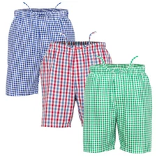 Ritzy Men's Sleep Short Pajama Pants 100% Cotton Plaid Woven Poplin - 3 Pack