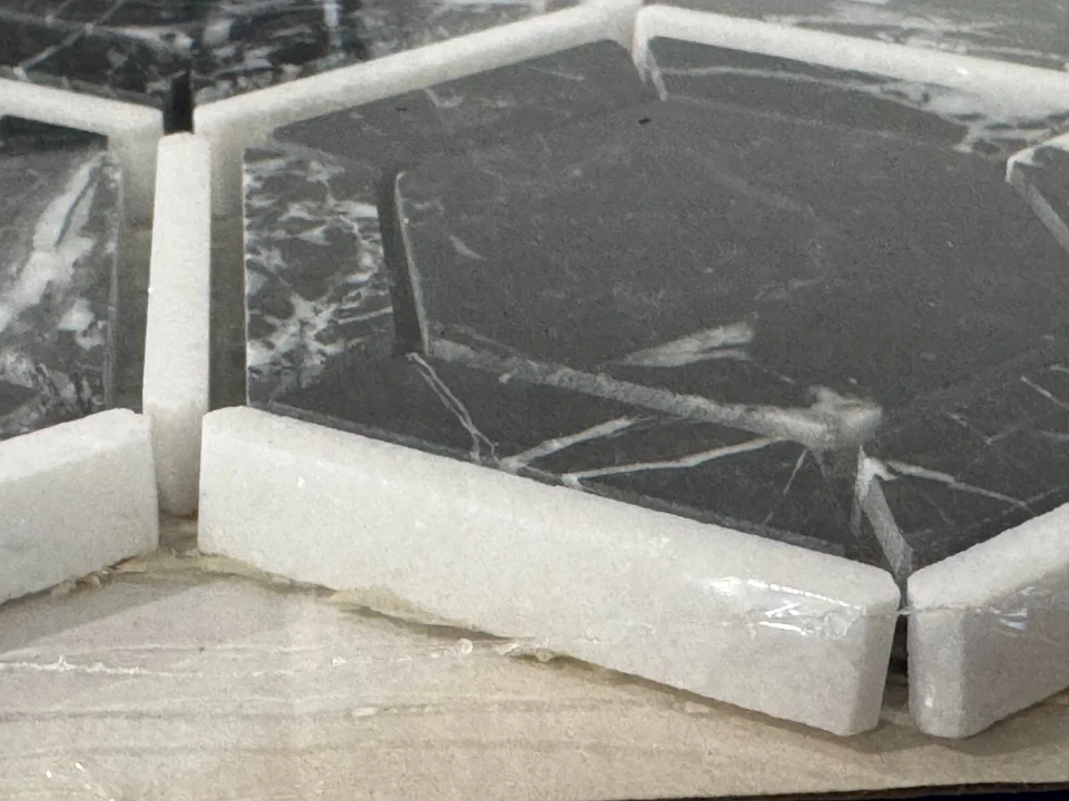 S56 черный/белый мрамор шестиугольник мозаика плитка кухни ванной полированный, 7 листов - Изображение 3 из 3