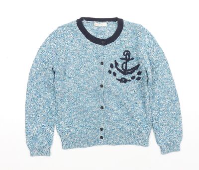Crewcuts Girls Blue Round Neck Polyester Blend Cardigan Size 7 Years Button - E