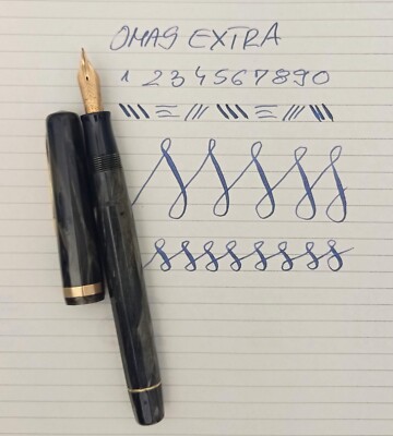 Omas Extra 55X Gray Marble Piston Fountain Pen 14k EF Nib Vintage 50s Restored