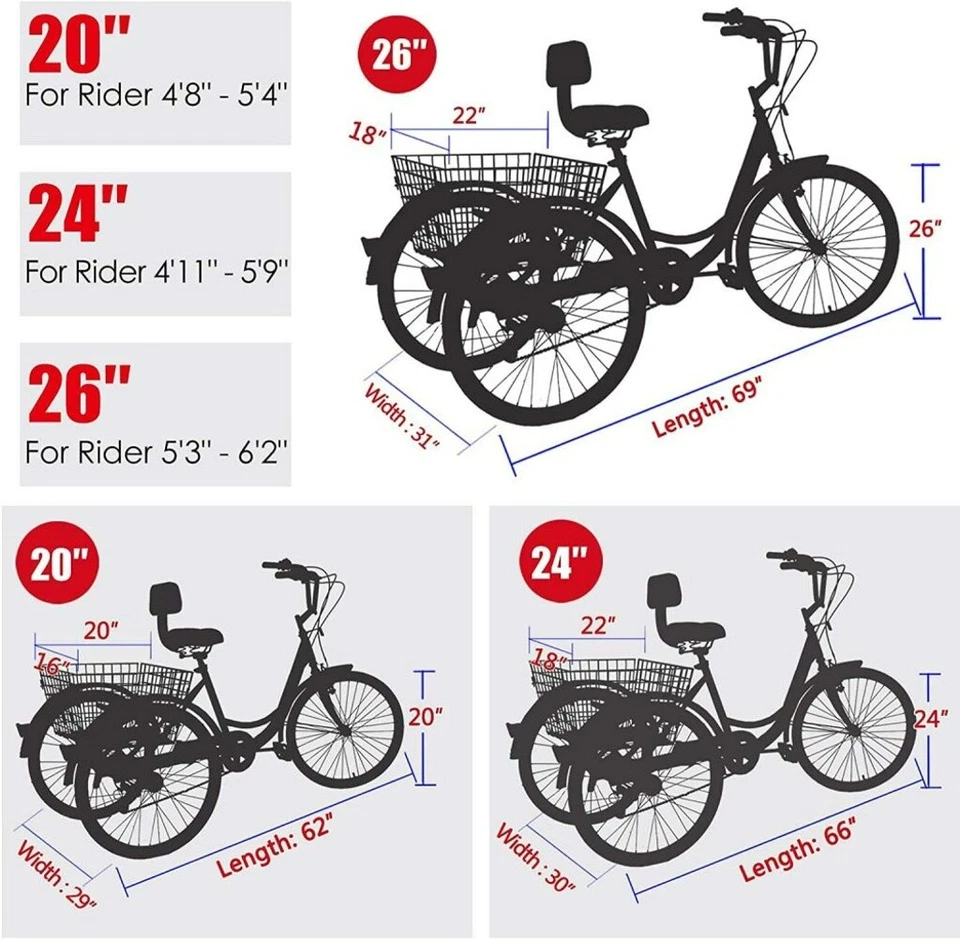 Triciclo para adultos Bicicleta de 3 ruedas Bicicleta de crucero para adultos Ruedas de 24/26 pulgadas Triciclos de 7 velocidades Foto 3 de 4