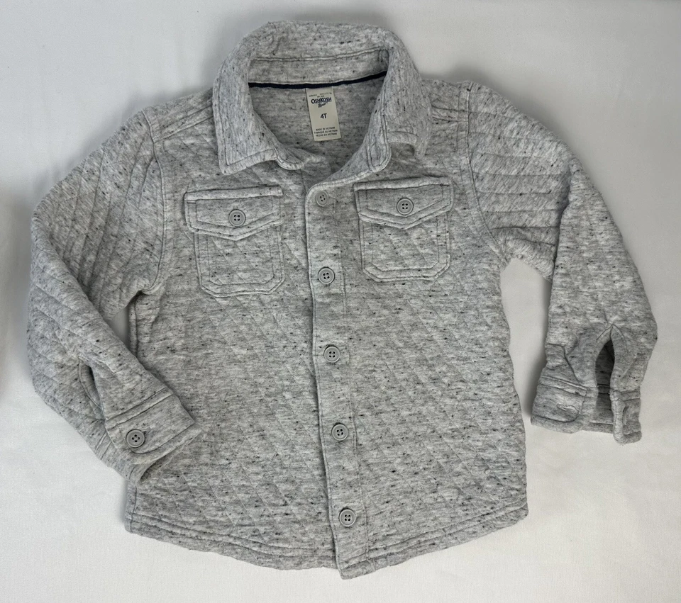 2 Рубашки 4T - черный искусственного меха молнии свитер, серый Osh Kosh выстеганная кнопка Shacket - Изображение 2 из 4