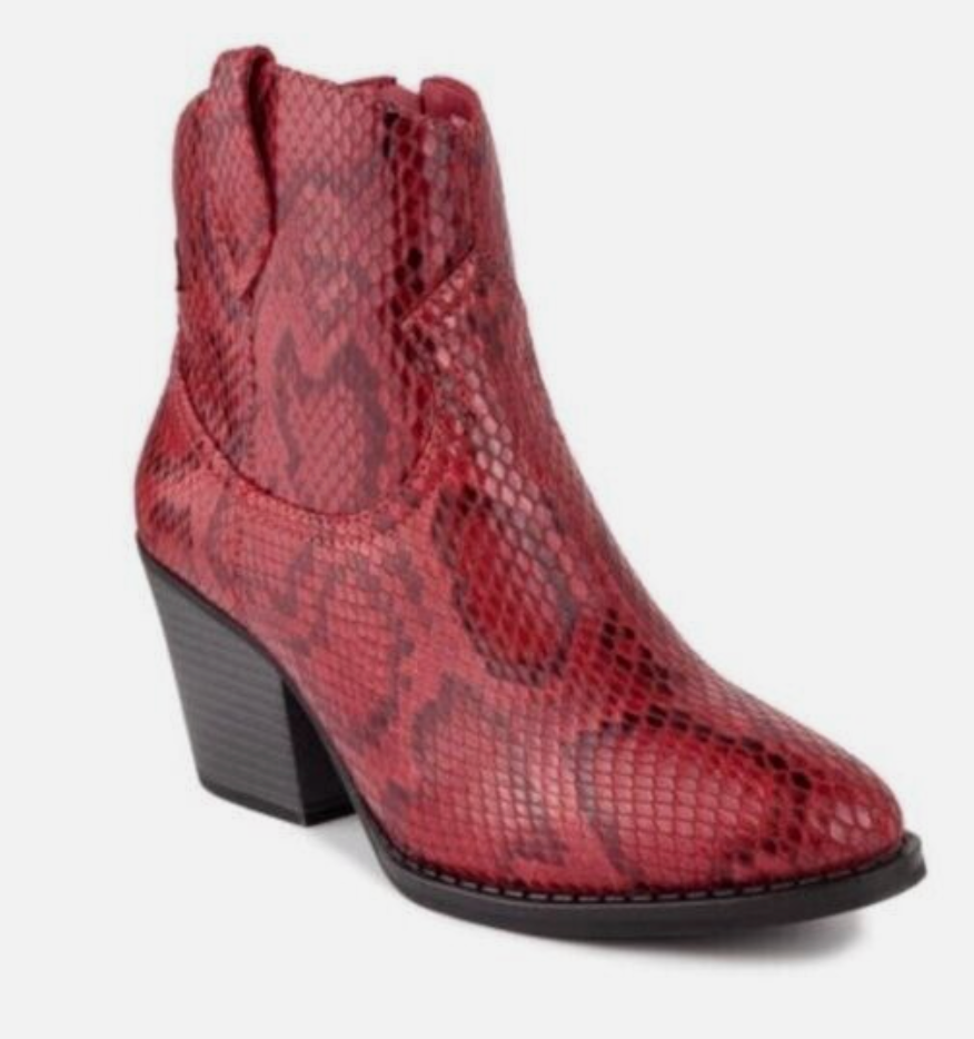 SUGAR Crimson Red Snake Print Western Cowgirl Bootie Zip Up Lined Tarah NIB  Sz