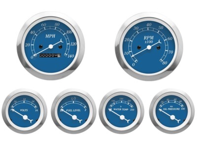 MOTOR METER RACING Classic Blue 6 Gauge Set Mechanical Speedometer MPH °F PSI