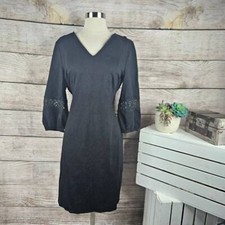 Talbots Women's Sheath Dress Lantern Bracelet Crochet Sleeve V-Neck Black Size 8