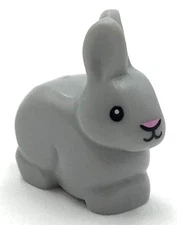 Lego New Light Bluish Gray Bunny Rabbit Black Eyes Mouth Bright Pink Nose Part