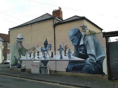 Foto 6x4 Streetart Cardiff Ein Brettspiel wird an der Ecke gespielt c2014