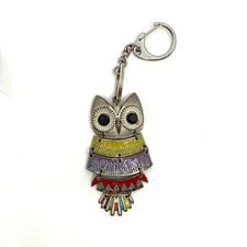 Metal Owl Keychain Vintage Large Multi-Color Unisex Gift Pre-Owned