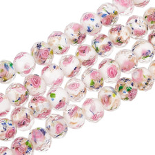 60Pcs 9 10Mm Rose Lampwork Beads Gold Sand Glass Beads Handmade Flower Glass Bea