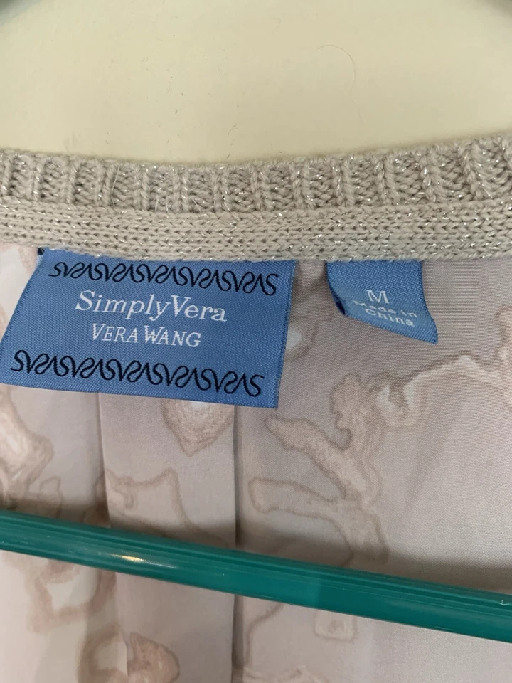 Pullover Simply Vera Vera Wang Top Talla M Manga 3/4 Cuello Redondo Hilo Metálico Foto 2 de 4