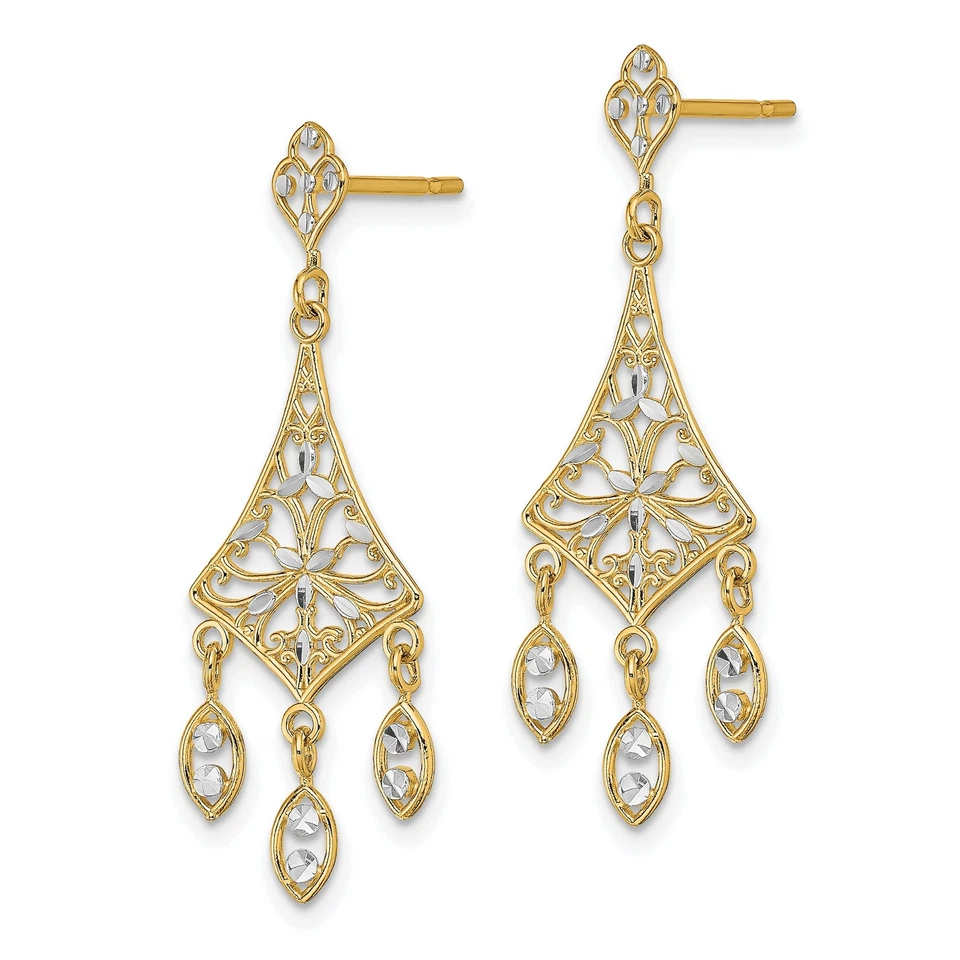 10k Yellow Gold Filigree Chandelier Dangle Earrings - Image 2 of 4