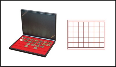 LINDNER 2364-2135E Nera M Coin Case Light Red 35 Square Compartments 36 mm