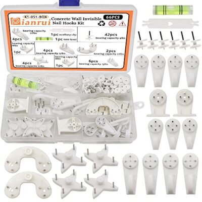 66PCS Concrete Wall Hooks Kit Invisible Nail Wall Screw Hangers Picture  Hanging