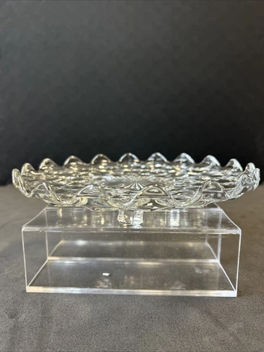 Fostoria American Cubist Glass Mini Footed Cake Sandwich Sweets Tray 7 1/2”