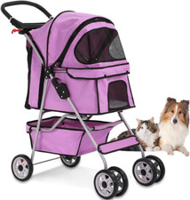 4 Wheels Pet Stroller Cat Dog Cage Stroller Travel Folding Carrier with Cup Hold