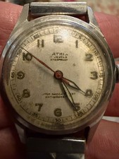 Vintage Lathin 17 Jewels Military Style Swiss Manual Wind Watch Steel 1950s