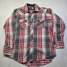 VTG Wrangler Shirt Mens 17x35 Western Pearl Snap X Long Tails Plaid Thick