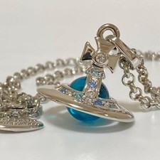 Vivienne Westwood Tiny Orb Necklace Rhinestone Blue Silver with drawstring