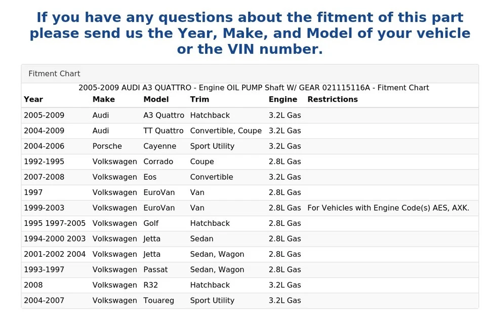 2005-2009 AUDI A3 QUATTRO - Engine OIL PUMP Shaft W/ GEAR 021115116A - Image 4 of 4
