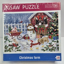 Christmas Farm Holiday Snowman, Animals Jigsaw Puzzle 100pc-New