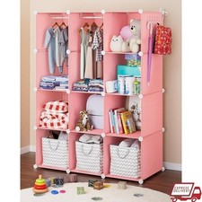 Sturdy Baby Clothes Closet Organizer W/ Customizable Shelves Wall Fixation Pink