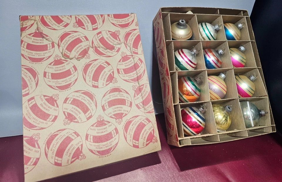 CAJA ADORNO NAVIDAD VINTAGE BRILLANTE BRITE George Franke hijos rayas 2" Foto 2 de 4